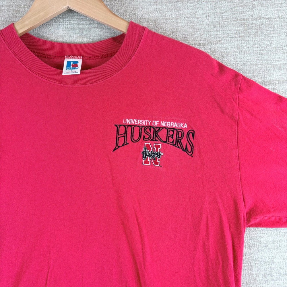 VTG Nebraska Huskers Russell Athletic Long Sleeve T-Shirt Mens L Red Made in USA